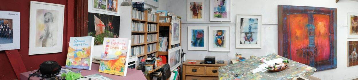 A panoramic view of a studio